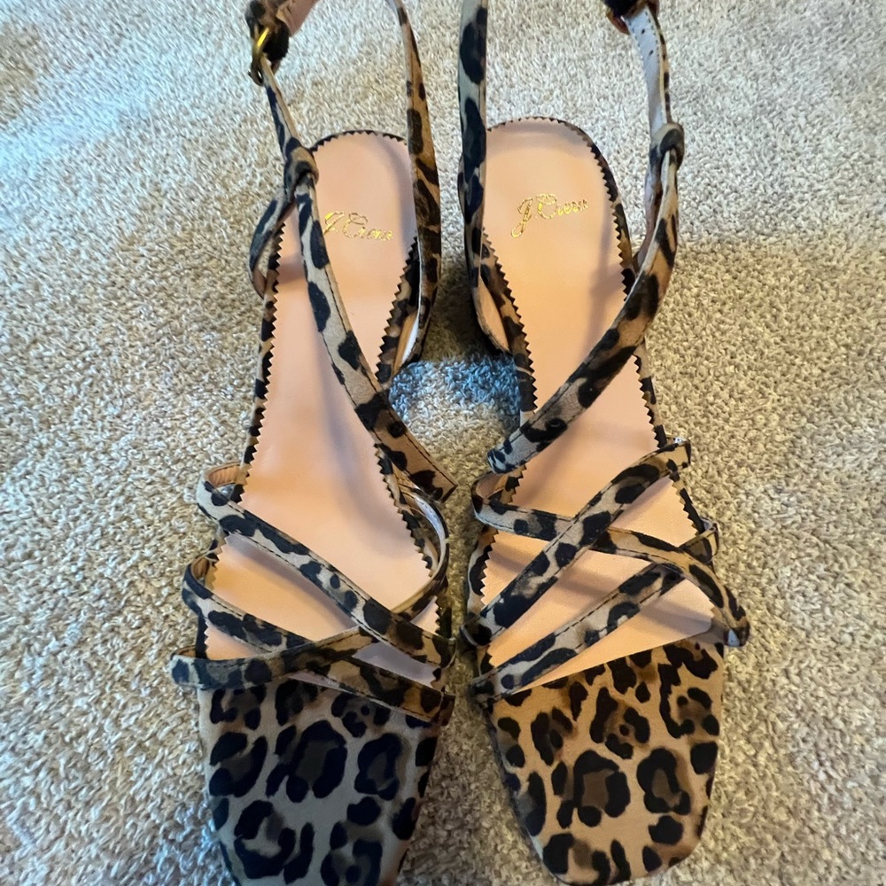 J Crew leopard block heeled sandals